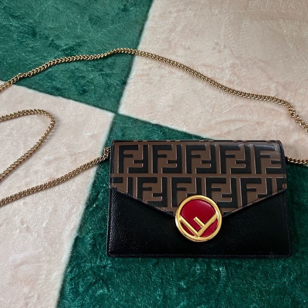 Fendi - F is Fendi Envelope Wallet on Chain Zucca Embossed Leather